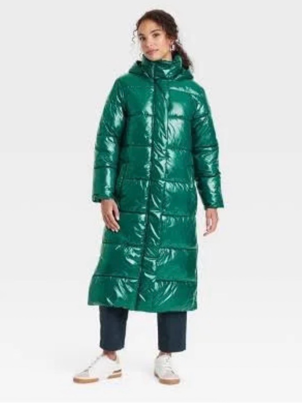 A New Day Women's Hooded Duvet Long Puffer Winter Coat Jacket Green Size XS